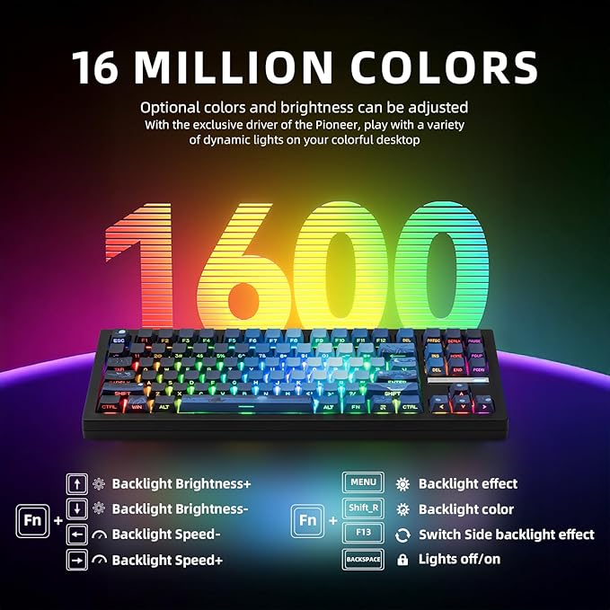 ZORNHER ZH870 Wireless Mechanical Gaming Keyboard80% Blue Custom Creamy Sound Keyboard with Lighted Up Dye Sublimation PBT KeycapsPre-lubed Linear SwitchesHot-SwappableRGB Backlit