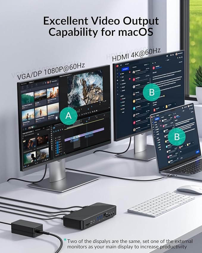GiGimundo 20-in-1 Docking Station | PD Charger+HDMI 4K 60Hz+DP 4K 60Hz+VGA+Ethernet+SD/TF+Audio+Volume Knob+Security Lock Laptop Docking Station for Windows/Dell/HP/Lenovo