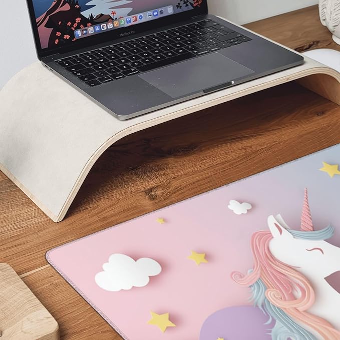 Cute Unicorn Gaming Mouse Pad Non-Slip Rubber Base 2XL Mousepad with Stitched EdgesWaterproof Washable Mouse Mat for Desk Home Office Gaming 16x35.5in