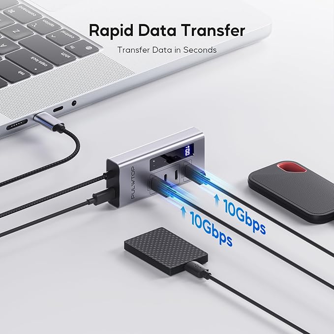 Powered USB C Hub 4 in 1 USB C Hub Support Data 10Gbps &amp Charging(Not Support Video) USB C Powered Hub 10Gbps Ports for iMac MacBook Pro/Air iPad XPS USB Hub with 30W PD Power Adapter