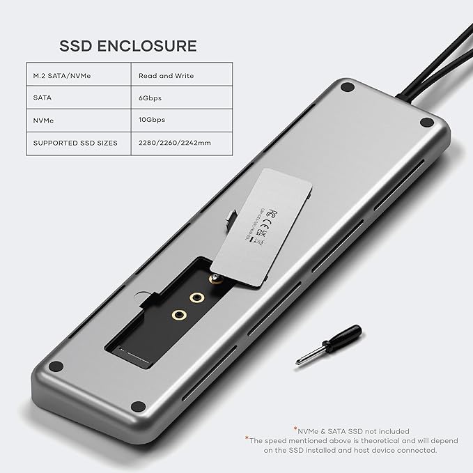 Satechi Dual USB C Docking Station and Stand with Dual 4K HDMI Display Port 75W USB-C PD Charging 2 USBC Data 2 USB-A Ethernet SATA and NVMe SSD Enclosure for MacBook and Windows