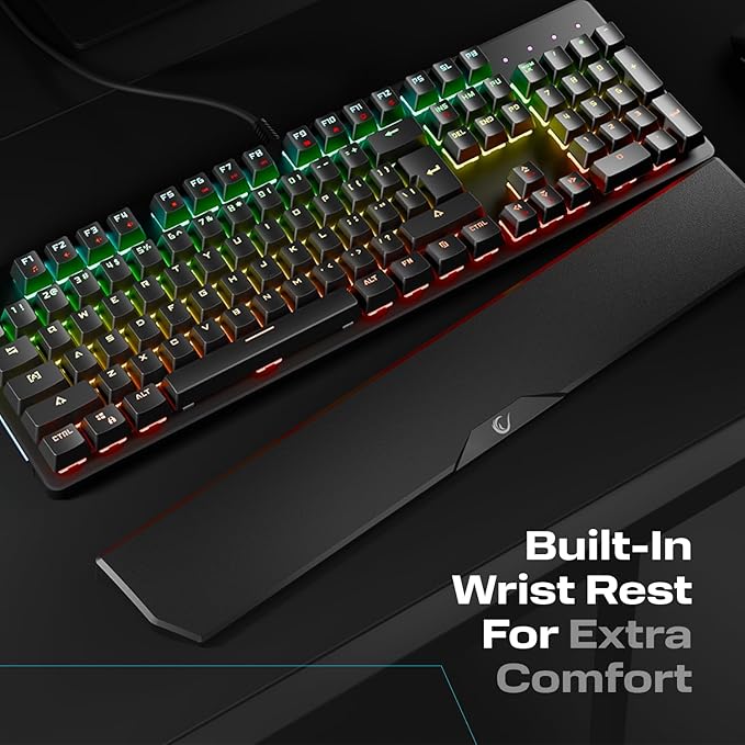 KB-R86 Umbra Mechanical Gaming Keyboard – High-Performance Switches 26-Key Anti-Ghosting 12 Multia Keys Wrist Rest Durable ABS – Compatible with PC Laptop Mac (Blue Switch)