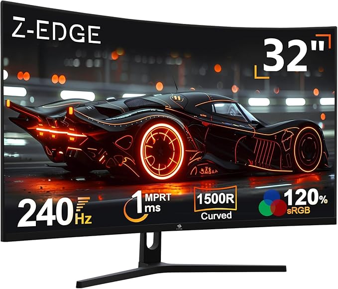 Z-Edge 32 inch Curved Gaming Monitor FHD 1080P 240Hz Curved Monitor1500R Computer Monitor MPRT 1ms Monitor FreeSync Low Blue Light UG32P 1X DP and 2X HDMI