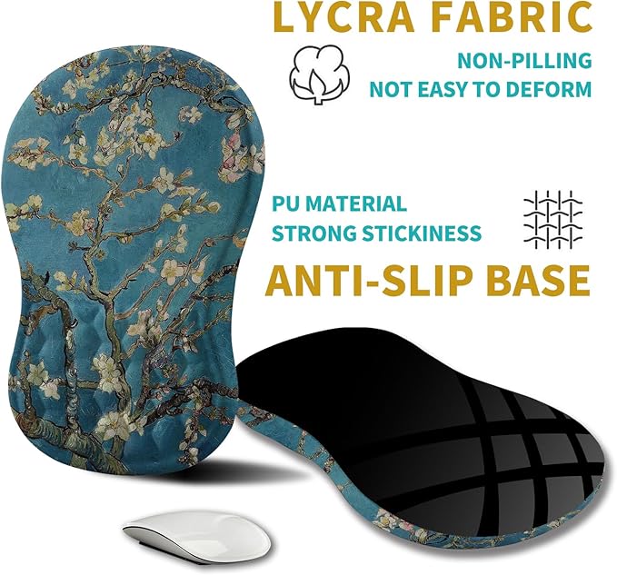 Hokafenle Ergonomic Mouse Pad Wrist Support Wrist Rest Mousepad for Carpal Tunnel Pain Relief with Integrated Memory Foam Slope Massage Bulge (11.8x7.9 inchApricot Flower