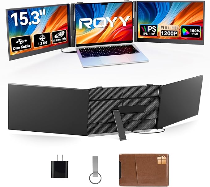 15.3 Laptop Screen Extender Portable One Cable Connection Double Laptop Monitor FHD 1080P IPS Ultra Thin Dual Monitor for 13-17 Laptops Plug&ampPlay Compatiable with Win/Mac/Chrome/Android/Switc