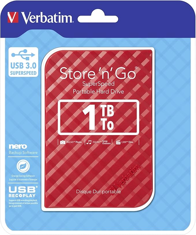 Verbatim Store N GO 2.5' (6.35CM) GEN 2 1TB USB 3.0 RED Store 53203
