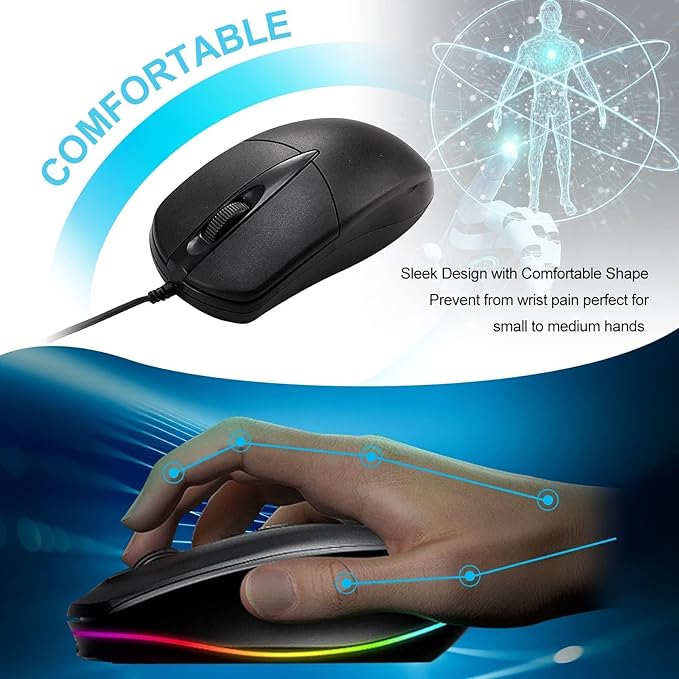 100 PCS Black Wired USB Computer Mouse Bulk - 1000 DPI 3 Button Corded with Home Office Noiseless Simple for Laptop Desktop PC