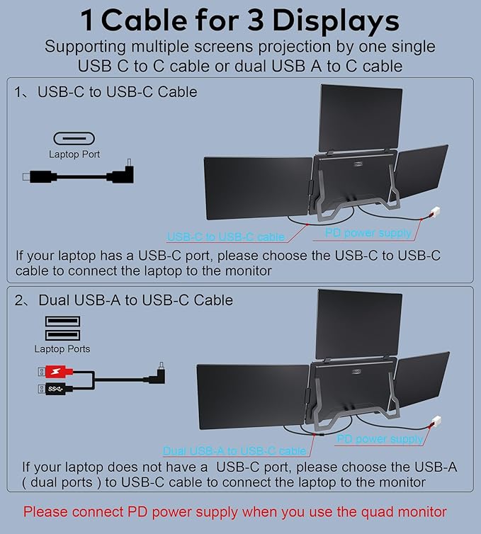 15.6 Laptop Screen Extender Quad Monitor