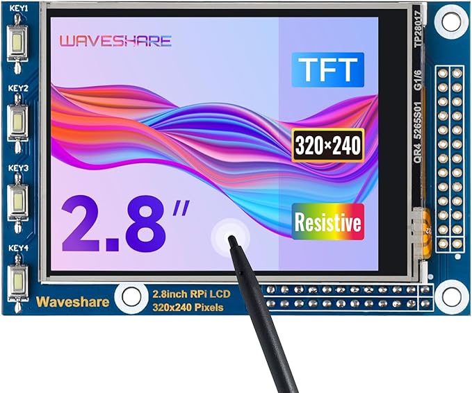 Waveshare 2.8inch Resistive Touch Screen TFT LCD Compatible with Raspberry Pi 5/4B/3B/Zero/Zero W/Zero 2W/Pico/Pico W/Pico WH 320x240 Resolution