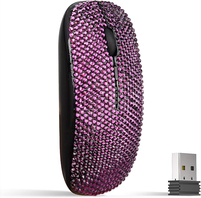 Bling Dazzling Rhinestone 2.4GHz Rechargeable Wireless Mouse with USB ReceiverCompatible with NotebookPCLaptopComputerMacBook - Purple