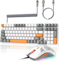 ZIYOULANG K3 Mechanical Gaming Keyboard and Mouse Combo - 98Key RGB Backlit Blue Switch Ultra-Light Honeycomb Shell Mouse Compact Design Wired Coiled Cable for PC/Mac/Windows (White)
