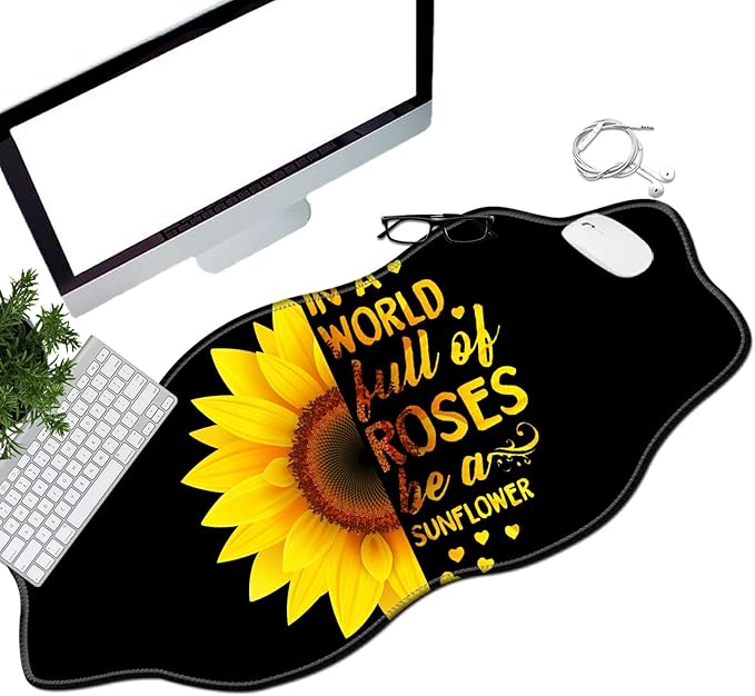 Sunflower Black Desk Mat Mouse Pad 35.4X15.7 XL Extended Mousepad Huge Mouse Pads with Stitched Edges Desk Pad for Work Game Office Home