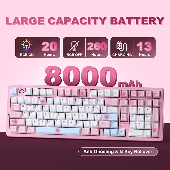 YUNZII AL98 QMK/VIA Wireless Mechanical Gaming KeyboardFull AluminumBT/2.4G/USB-C Pre-Lubed Hot Swappable Gasket Mount 1800 LayoutRGB Backlit for Win/Mac (Pink Cocoa Cream V2 Switch)