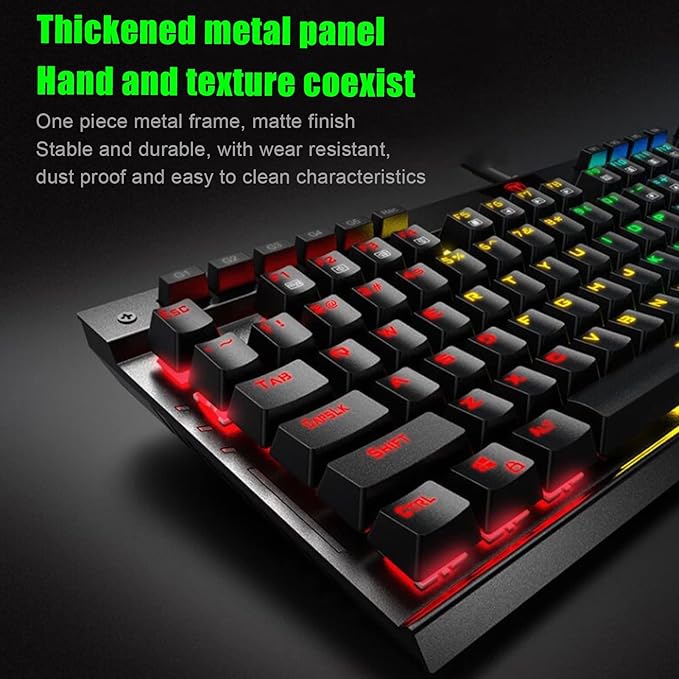 Restokki Mechanical Keyboard RGB Waterproof Macroprogramming Wired Keyboard E Sports Blue Switch Gaming Keyboard with Wrist Pad