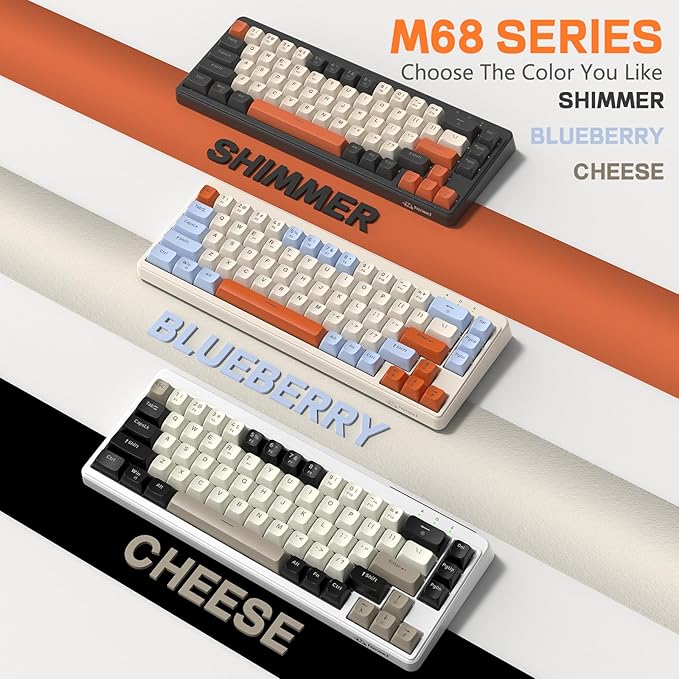 M68 65% Wireless Gaming KeyboardBluetooth/2.4GHz/ Wired Tri-Mode Silent Membrane KeyboardPBT Keycaps2000mAH Rechargeable67 Keys Rainbow LED Backlit PC Gaming Keyboard for Win/Mac-Shimmer