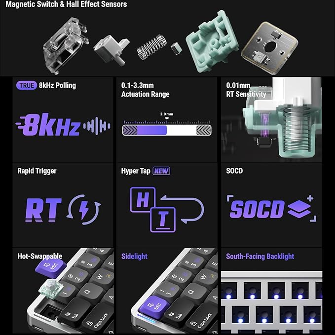 nuphy Air60 HE Rapid Trigger Wired Magnetic Gaming Keyboard61 Keys 60% CompactActuation Point Adjustable 8K Hz Polling RateHall Effect Keyboard Low-Profile Magnetic Jade pro Switch