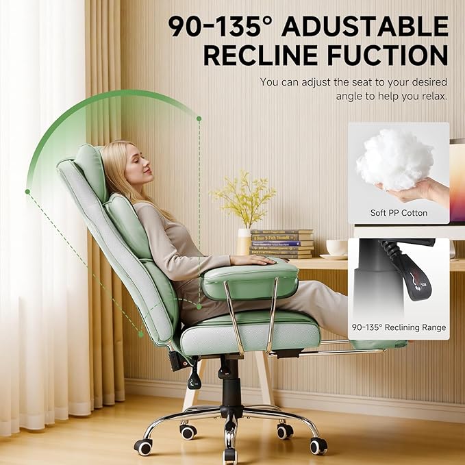 COMHOMA Big and Tall Office Chair High Back Leather Gaming Chair with Footrest Executive Ergonomic Office Chairs with Pocket Spring Lumbar Support and with Outward Fixed Soft Armrests