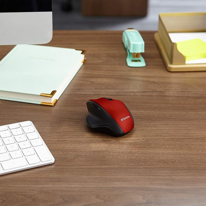 Verbatim 2.4G Wireless Ergonomic LED Silent Mouse - Noiseless and Silent Click Computer Mouse with Nano Receiver for Mac and PC - Red