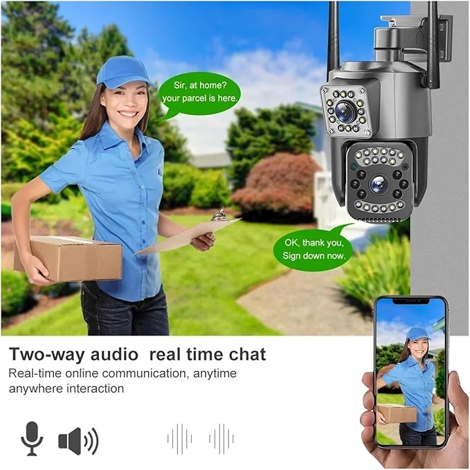 8MP 4K WiFi IP Camera Dual Lens PTZ 4G SIM Card Outdoor Webcam Alarm 10X Zoom Smart Home CCTV Security Protection Monitor Cam(EU Plug4G Camera ADD 128G)