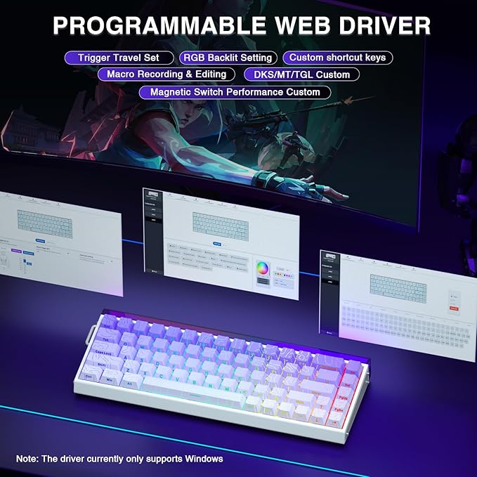 AULA Hero 68 HE 60% Gaming Keyboard Wired Hall Effect Magnetic Switch Keyboard with Adjustable Actuation Fast Trigger Mode 8K Hz Polling Rate 0.125ms LatencySide Printed PBT Keycaps RGB Backlit