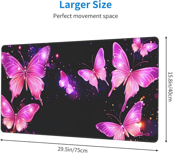 Purple Butterfly Desk Cover MatExtended Large Mouse PadComputer Laptop Mat Desk Decor for Office Game Home 30x16 Inch