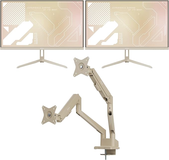 Pixio Two PX248 Wave Beige 24 inch 200Hz FHD 1080p Resolution Fast IPS Panel 1ms GTG Response Time Gaming Monitor and PS1D Wave Beige Dual Monitor Arm - Fits up to 32 inches and 19.8lbs