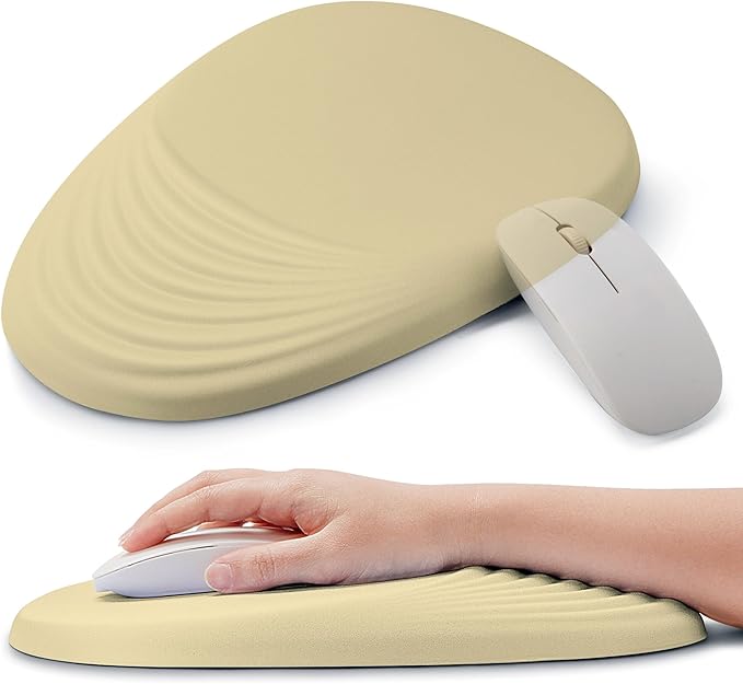 Ergonomic Mouse Pad with Wrist Support Memory Foam Wrist Rest for Pain Relief &amp Carpal Tunnel Non-Slip Base for Office Computer PC Laptop (12x8x1.2inch Light Yellow)