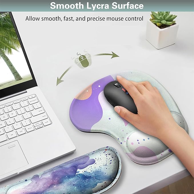 AQQA Colorful Star Large Mouse Pad Set Pink Desk Mat for Desktop Women Girls Purple Waterproof Desk PadMouse Wrist Rest+Coaster Ergonomic Design for Home Office Computer 31.5x15.7Inches