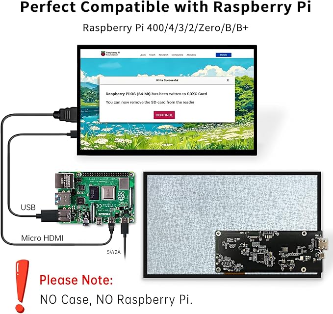 Raspberry Pi Screen 10.1'' HDMI Monitor 1024x600 IPS LCD Display 16:9 Laptop External Monitor for Raspberry Pi 5/4/3 Win 11/10/8/7 Non-Touch Free-Driver