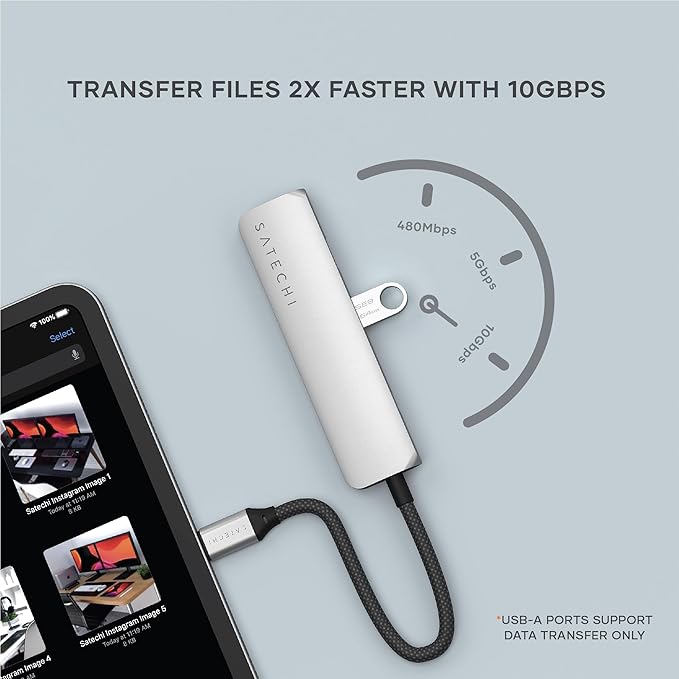 Satechi 4 in 1 USB C Hub Multiport Adapter with HDMI 4K@60Hz 100W PD Charging 2X USB-A Data Ports for MacBook Air/Pro M5/M4 iPad Windows – Silver