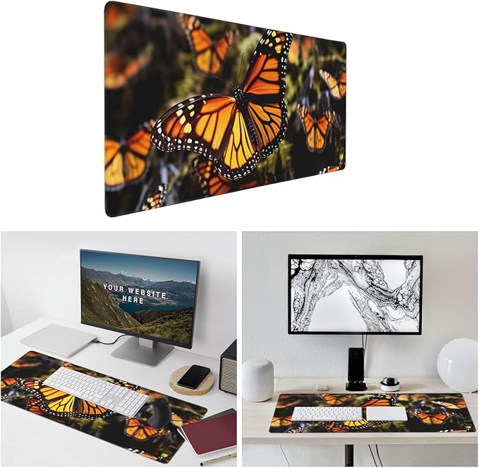 Gaming Mouse Pad Extended Full Keyboard Mat with Stitched Edges Anime Large Desk Pad with Non-Slip Base Heaps of Orange Monarch Butterflies Mouse Mat for Gaming and Office 16 x 35.5 inches Mousepad