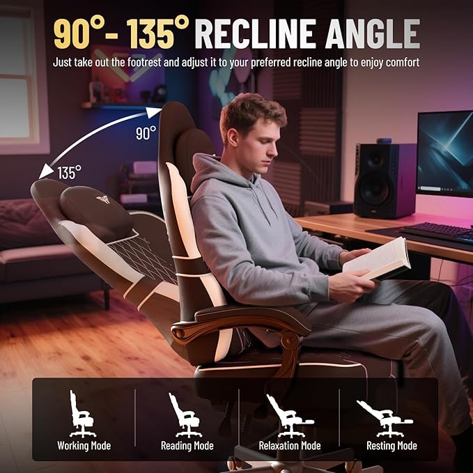 Ferghana Leather Ergonomic Gaming Chair with Footrest and Linkage Armrest High Back Computer Game Chair with Massage Lumbar Support for Adult(Beige)