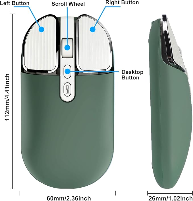 Wireless Mouse Bluetooth Cute Ultra Slim Silent Computer Mice with USB Receiver Dual-Mode 2.4G &amp Bluetooth Rechargeable Portable USB Cordless Mouse for Laptop PC Desktop Tablet Kids Adults Gift G
