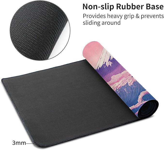 Japanese Mouse Pad with Stitched Edges Extra Large Desk Mat Gaming Mousepad XXXL Computer Keyboard Mat Waterproof Non-Slip Rubber Mice Pads for Office Desk Decor(Purple 48 x 24)
