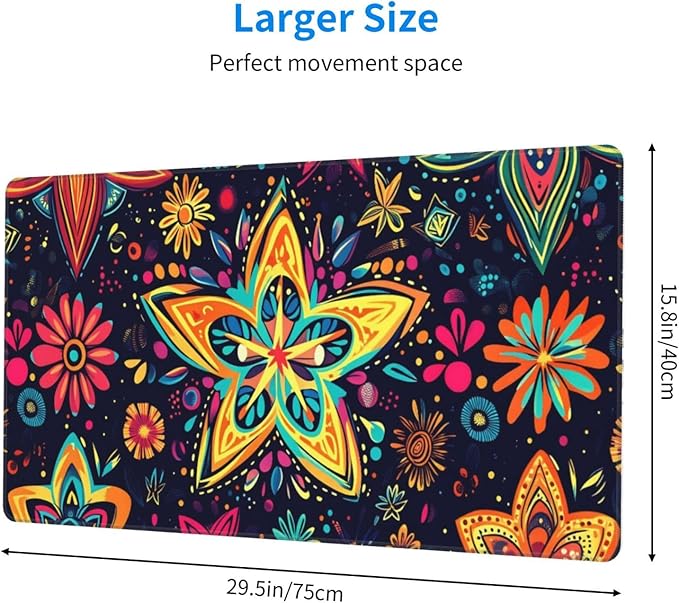 Boho Star Floral Desk Cover MatExtended Large Mouse PadComputer Laptop Mat Desk Decor for Office Game Home 30x16 Inch