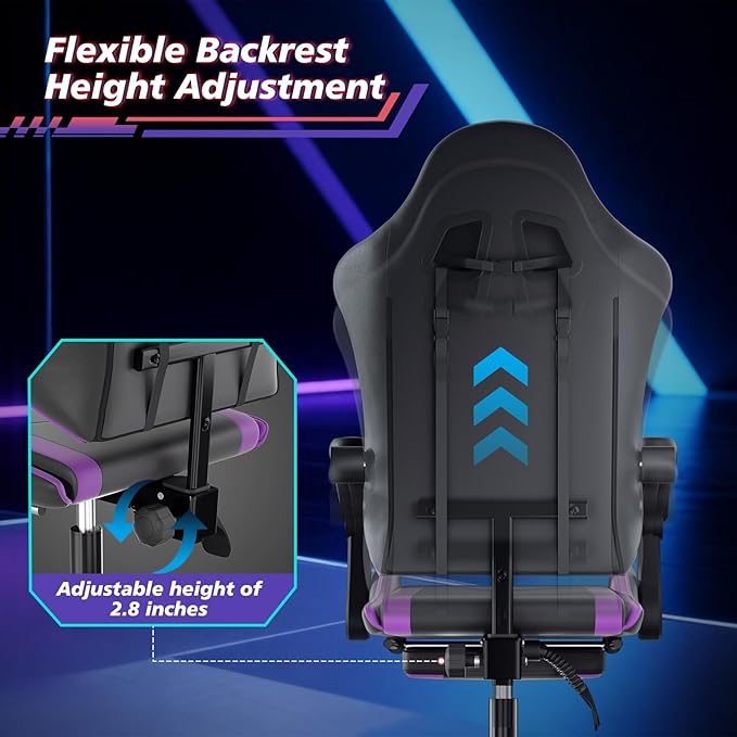Magshion Gaming Chair for Adults Ergonomic Computer Chair with Linkage Armrests Height Adjustable Gamer Chair with Footrest and Headrest for Home Office 350 Lbs Capacity Purple
