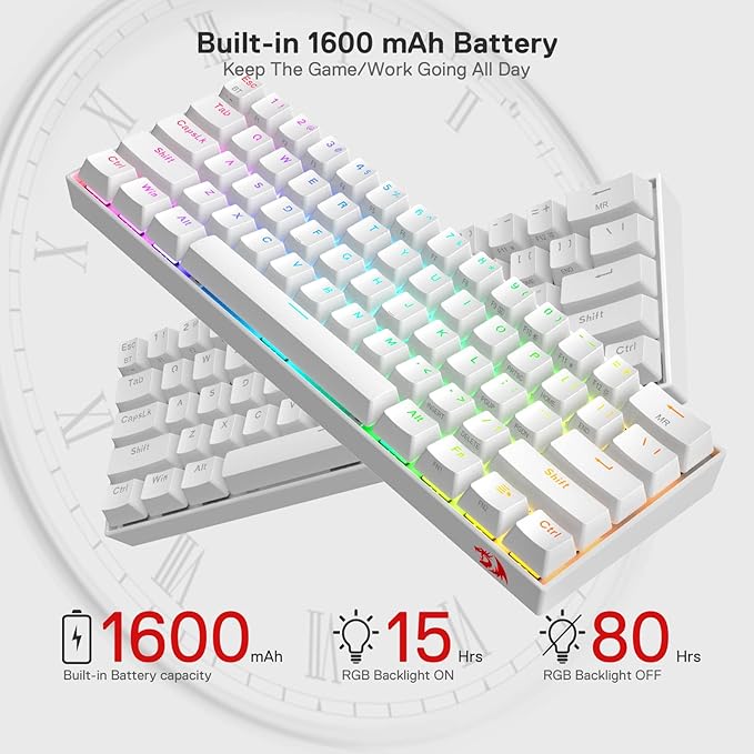 Redragon K530 Pro Draconic 60% Wireless RGB Mechanical Keyboard BT/2.4Ghz/Wired 3-Mode 61 Keys Compact Gaming Keyboard w/Hot-Swap Socket Free-Mod Plate Mounted PCB &amp Linear Red Switch