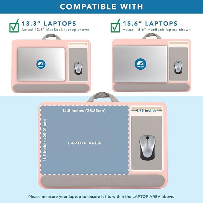 LAPGEAR Home Office Pro Lap Desk with Wrist Rest Mouse Pad and Phone Holder - Pink - Fits up to 15.6 Inch Laptops - Style No. 91604