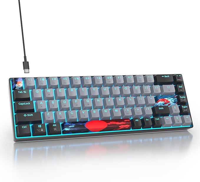 surmen 60% Wired Mechanical Gaming Keyboard 68 Keys Backlit Ultra-Compact Mini Office Keyboard 60 Percent with Linear Red Switch for PC/Mac Gamer Typist (68 Dolch)