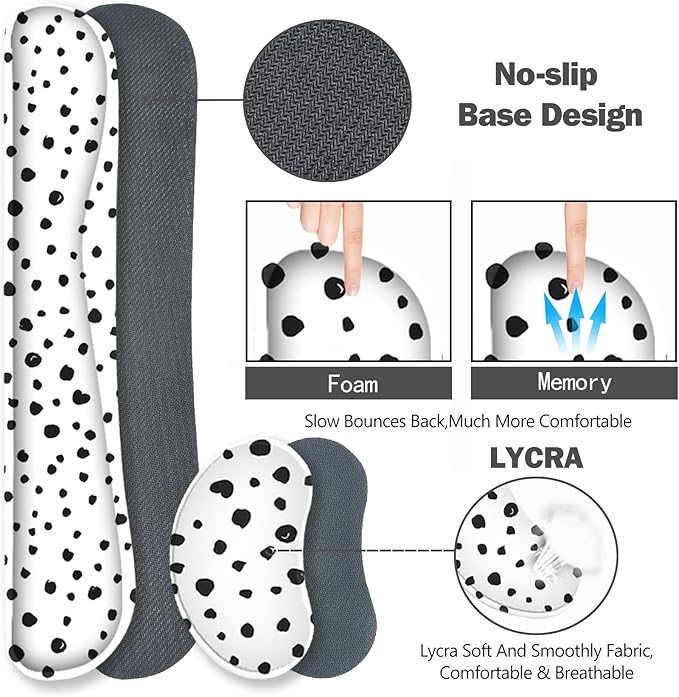 ToLuLu Extended Gaming Mouse Pad Memory Foam Ergonomic Keyboard Mouse Wrist Rest Support Set Large Desk Mat with Stitched Edges Non-Slip Base Mousepad for Home Office Game and Study Polka Dots