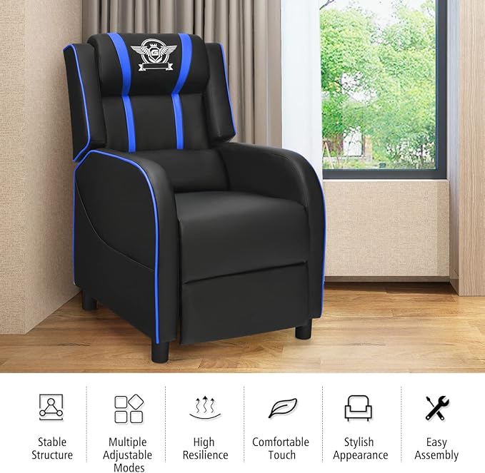 LDAILY Massage Gaming Chair Adjustable Recliner Chair Ergonomic PC Computer Chair Racing Style Single Lounge Sofa with Footrest Backrest Padded Seat for Living Room Theater Home