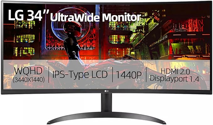LG 34 Curved UltraWide QHD (3440x1440) IPS Monitor HDR 10 99% sRGB Dynamic Action Sync OnScreen Control Dual Controller Height tilt &amp Pivot - for Home Office Gaming and Content Creation B