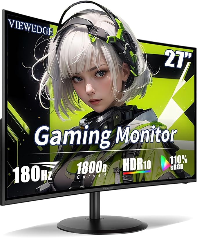 Viewedge 27 inch Curved Gaming Monitor 180Hz 1ms FHD 1920x1080P Computer Monitor1800R VA Screen 120% sRGB with FreeSync Low Motion Blur HDMI &amp DP Built-in Speakers