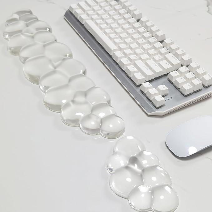 Cloud White Clear Ergonomic Gel Wrist Rest for Keyboard and Mouse Set - Non-Slip Washable Silicone Wrist Pad (16.8x4.1 Keyboard + 5.9x3.5 Mouse) for Gaming Office Design