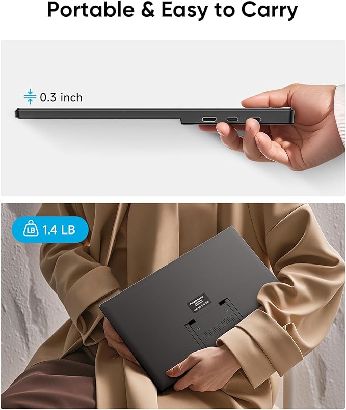 Portable Monitor 15.6'' FHD 1080P Laptop Monitors USB-C HDMI Travel Monitors for Laptop Ultra-Slim IPS HDR Display w/Speakers External Small Display for PC Phone Mac Xbox PS5/4 Switch