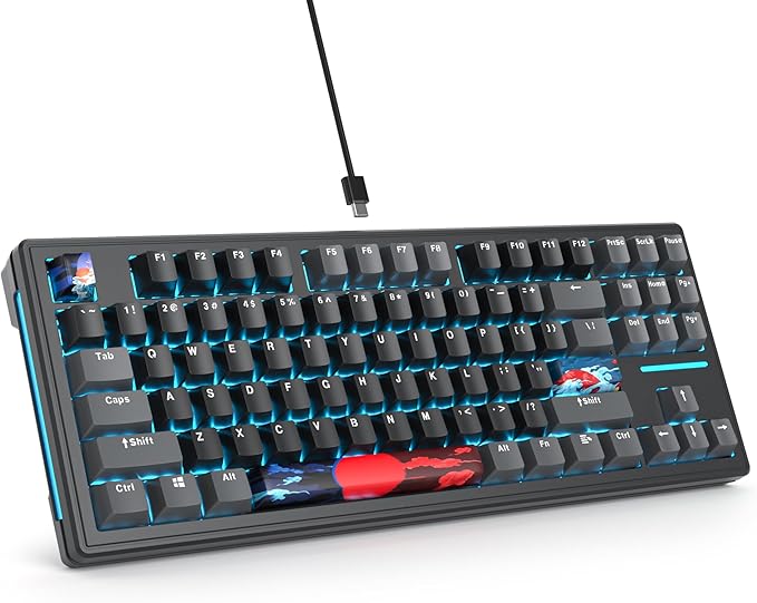 Owpkeenthy 75% Gasket Mounted Mechanical Gaming Keyboard Hot Swappable Wired 87 Keys South-Facing RGB Keyboard with Quiet Linear White Switch Cherry Keycaps for Win mac (Black)
