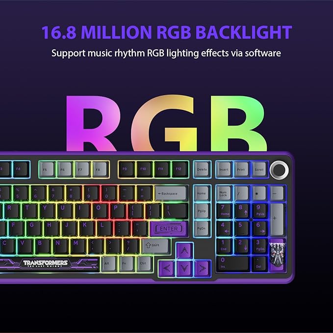 Transformers GK01 Wireless Mechanical Keyboard with Knob101 Keys RGB Creamy Gaming Keyboard BT5.0/USB-C/2.4GHzPre-lubed Linear SwitchesHot Swappable Custom Computer Keyboards(Megatron Black)