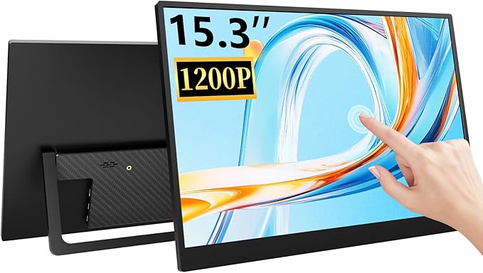 15.3 Inch FHD 1200P Touchscreen Portable Gaming Monitor USB-C HDMI Built-in Stand &amp Speakers Ultra-Thin External Second Screen Compatible with Laptop PC Mac Phone PS4 PS5 for Travel &amp Gamin