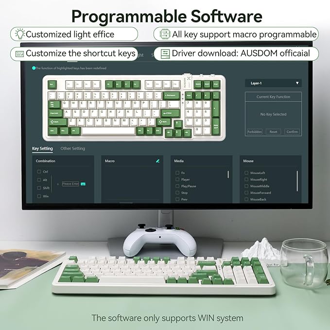 AUSDOM 98Pro Silent Mechanical Keyboard Wireless Hot Swappable Gaming Keyboard with BacklitGasket StructurePre-lubed Tactile Switches2.4GHz/Type-C/Bluetooth Custom Keyboards (Green &amp White-Sil