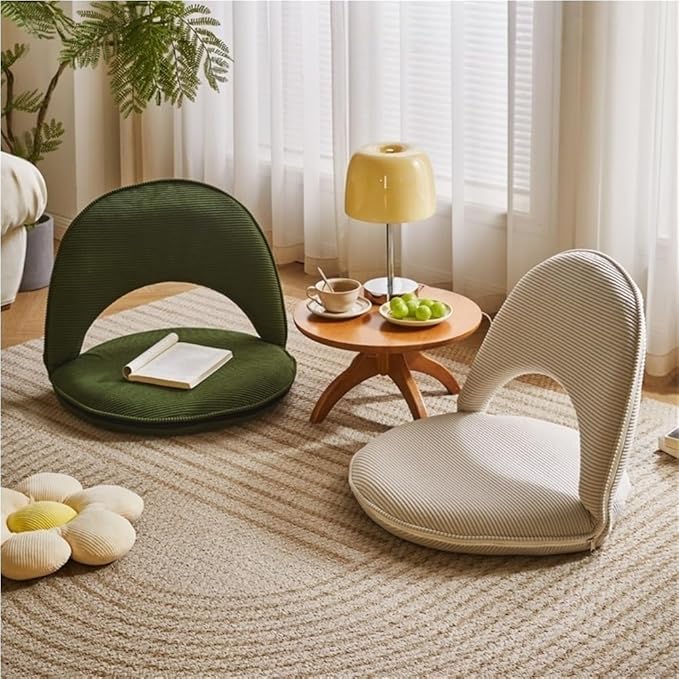 Padded Chair Adjustable Floor Seat Metal Frame Floor Chair Meditation Seating with Removable Seat Cover Cushioned Recliner for Bedroom Living Room Lounge(White)